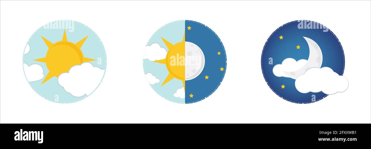 Illustrazione Vettoriale di giorno e di notte. Giorno notte concetto, il sole e la luna, giorno icona di notte Illustrazione Vettoriale