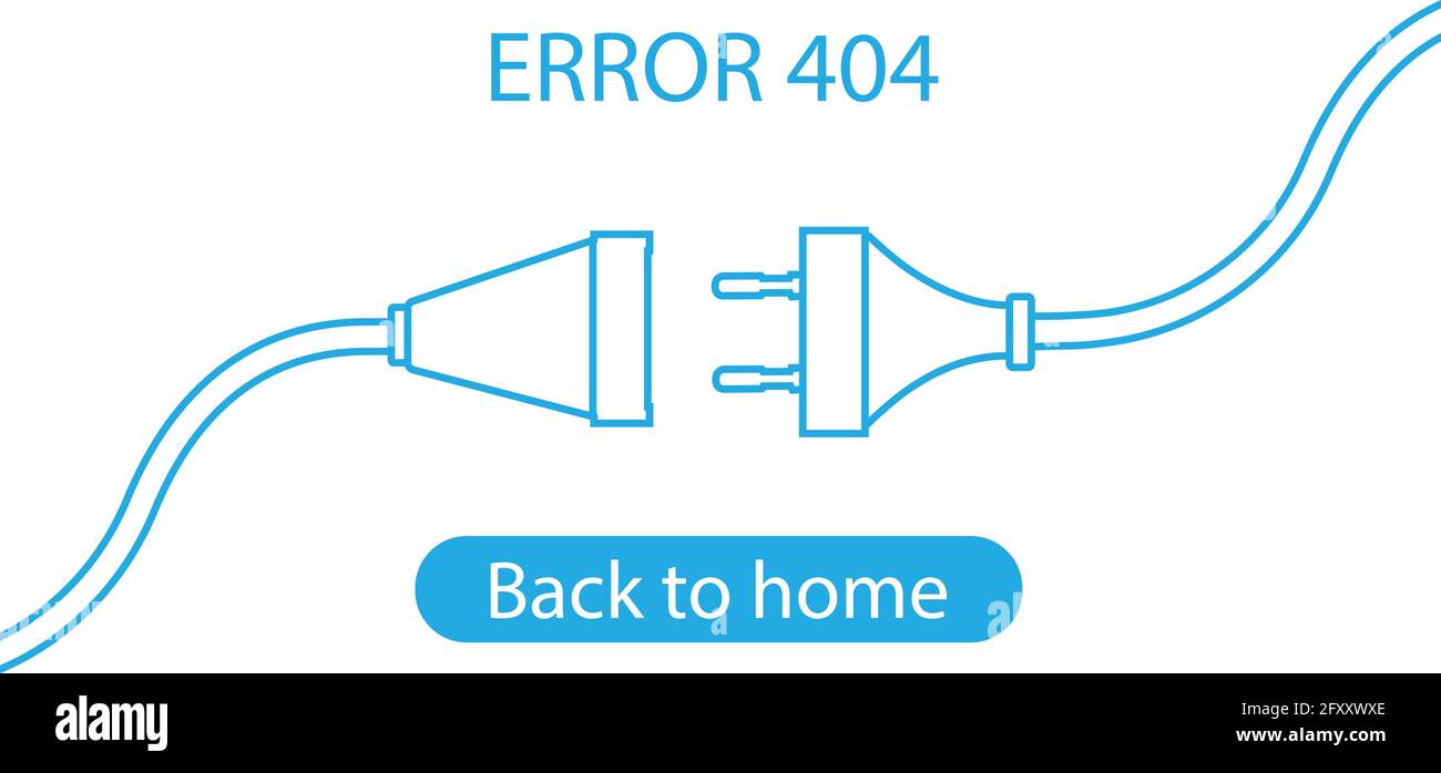 Vector Electric Plug and Socket Unplugged - errore design minimalistico linea piatta 404 su sfondo bianco. Concetto di banner web tema elettrico, discoteca Illustrazione Vettoriale