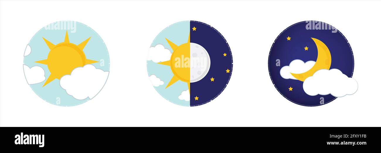 Illustrazione Vettoriale di giorno e di notte. Giorno notte concetto, il sole e la luna, giorno icona di notte Illustrazione Vettoriale