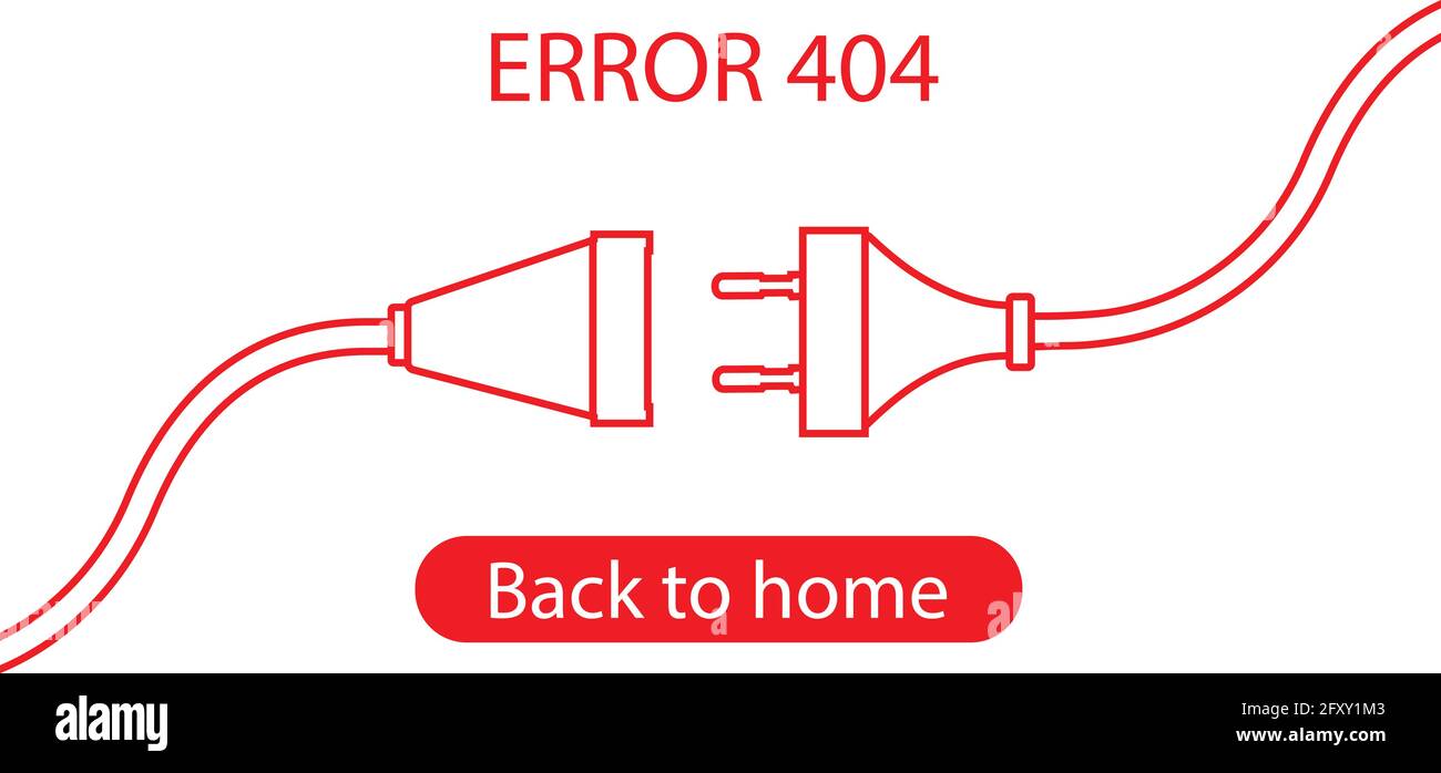 Vector Electric Plug and Socket Unplugged - errore design minimalistico linea piatta 404 su sfondo bianco. Concetto di banner web tema elettrico, discoteca Illustrazione Vettoriale