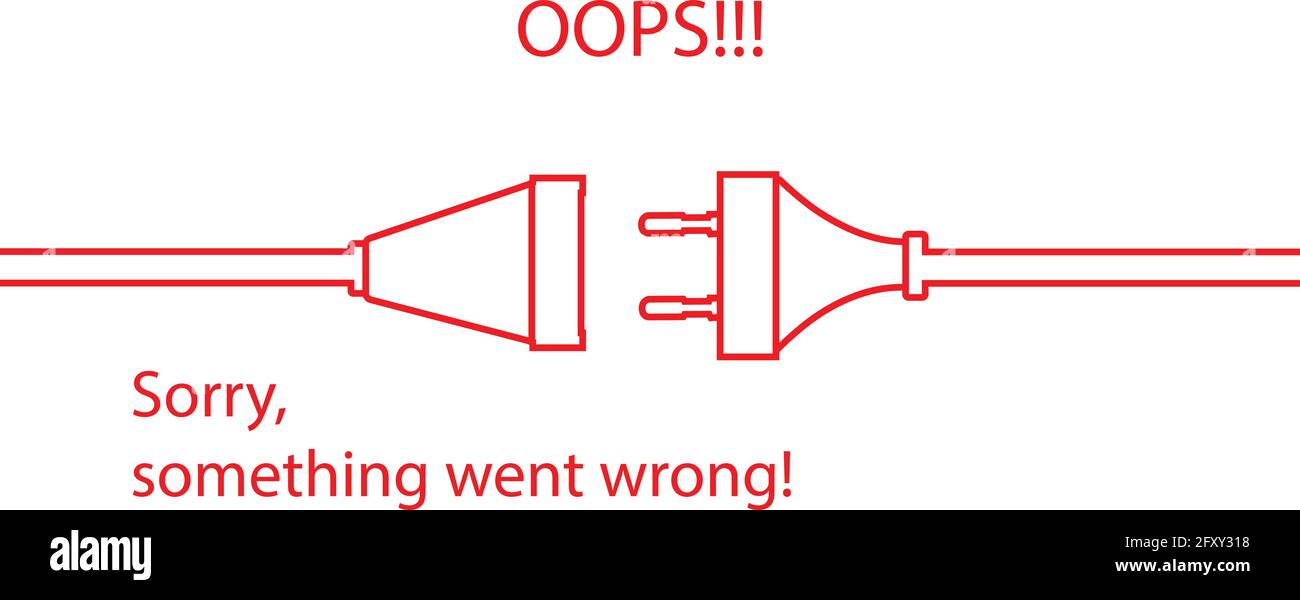 Vector Electric Plug and Socket Unplugged - errore design minimalistico linea piatta 404 su sfondo bianco. Concetto di banner web tema elettrico, discoteca Illustrazione Vettoriale