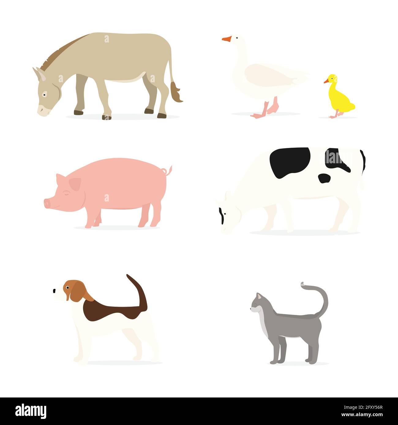 Vettore di animali di fattoria sagome isolati su bianco. Allevamento di pollame e le icone. Illustrazione Vettoriale