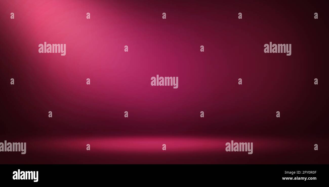 Sfumatura rossa e rosa 3D con rendering della stanza scura con luce spot dal lato sinistro. Astratto spazio libero con luce in un centro Foto Stock