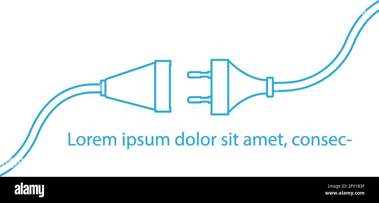 Vector Electric Plug and Socket Unplugged - errore design minimalistico linea piatta 404 su sfondo bianco. Concetto di banner web tema elettrico, discoteca Illustrazione Vettoriale