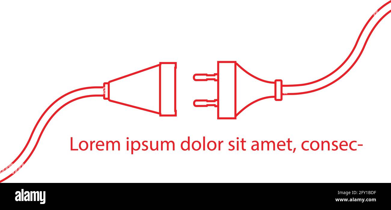 Vector Electric Plug and Socket Unplugged - errore design minimalistico linea piatta 404 su sfondo bianco. Concetto di banner web tema elettrico, discoteca Illustrazione Vettoriale