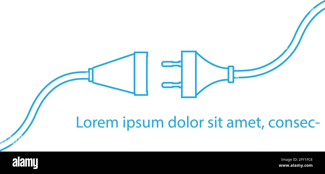 Vector Electric Plug and Socket Unplugged - errore design minimalistico linea piatta 404 su sfondo bianco. Concetto di banner web tema elettrico, discoteca Illustrazione Vettoriale