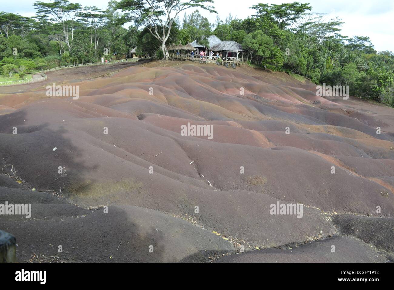 Terra di sette colori sul pianoro centrale tra verdi lussureggianti A Chamarel dall'isola di Mauritius Oceano Indiano Foto Stock