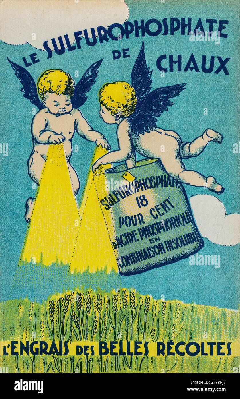 Cartolina pubblicitaria francese pubblicità ammoniaca e fertilizzanti azotati prodotti dalla C.F.A. (Comptoir Francoise de l'Azote) per l'agricoltura. Foto Stock