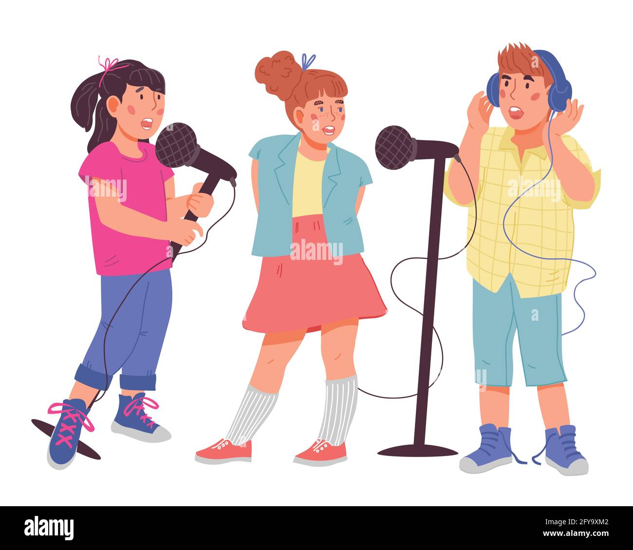I bambini trio cantano insieme. Personaggi di cartoni animati per bambini  per classi vocali o musicali e scuole d'arte, pubblicità di formazione  musicale, flat vector illustra Immagine e Vettoriale - Alamy