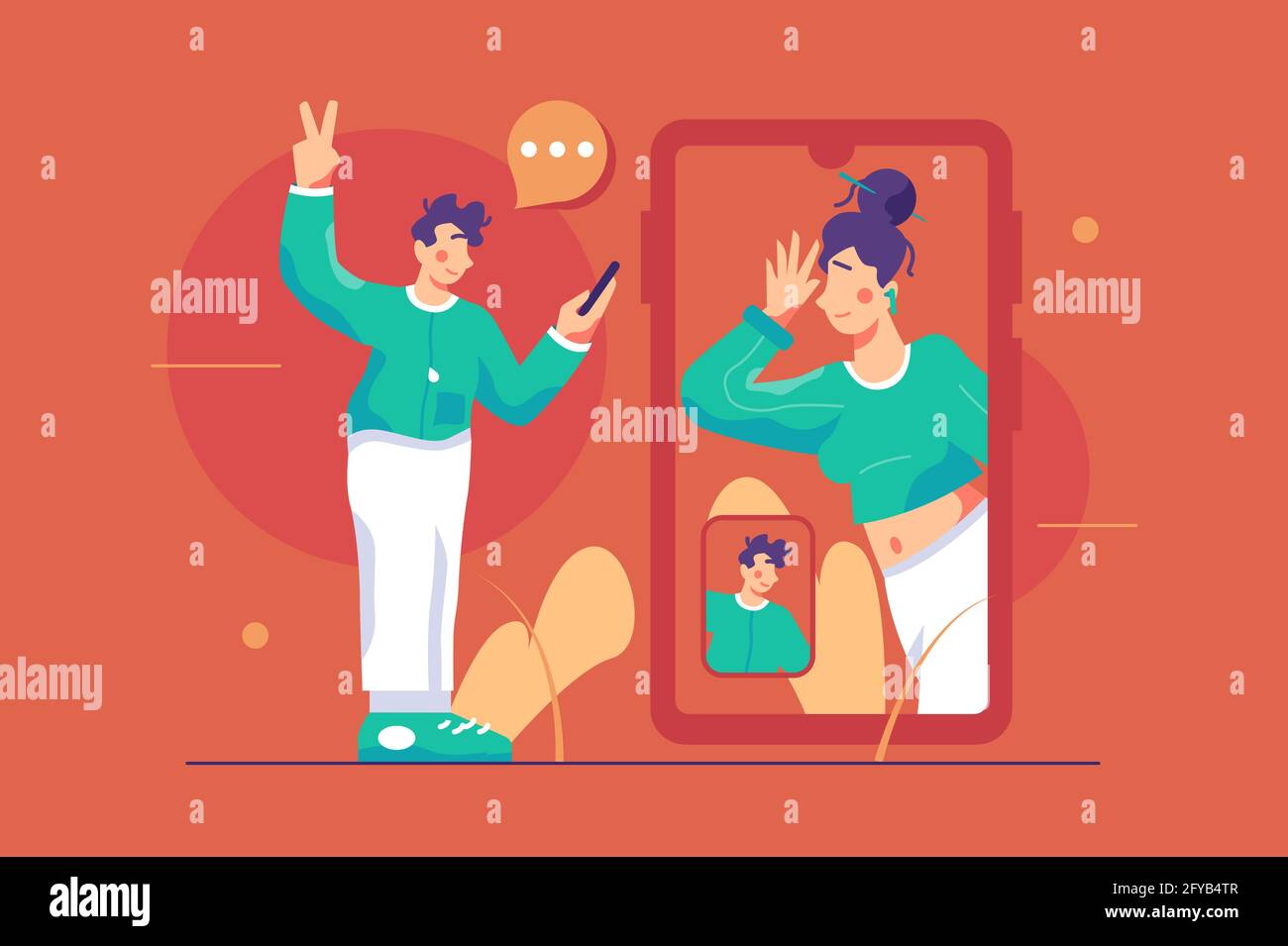 Uomo e donna in videoconversazione Illustrazione Vettoriale
