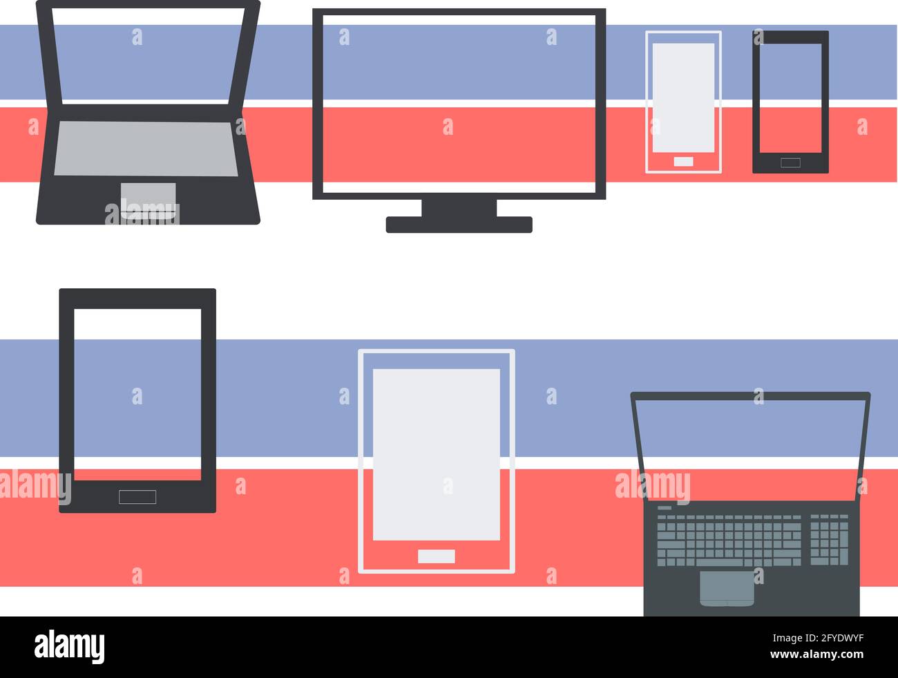 Dispositivi con schermo vuoto Set tablet in bianco e nero Laptop e display immagine vettoriale isolata di Mockup su sfondo colorato Illustrazione Vettoriale