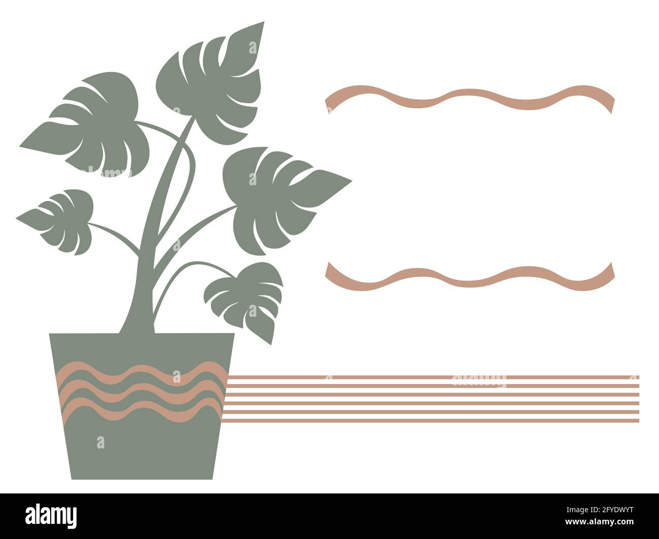 Monstera pianta nel piatto Copia spazio Casa pianta in Immagine vettoriale silhouette isolata su sfondo bianco Illustrazione Vettoriale