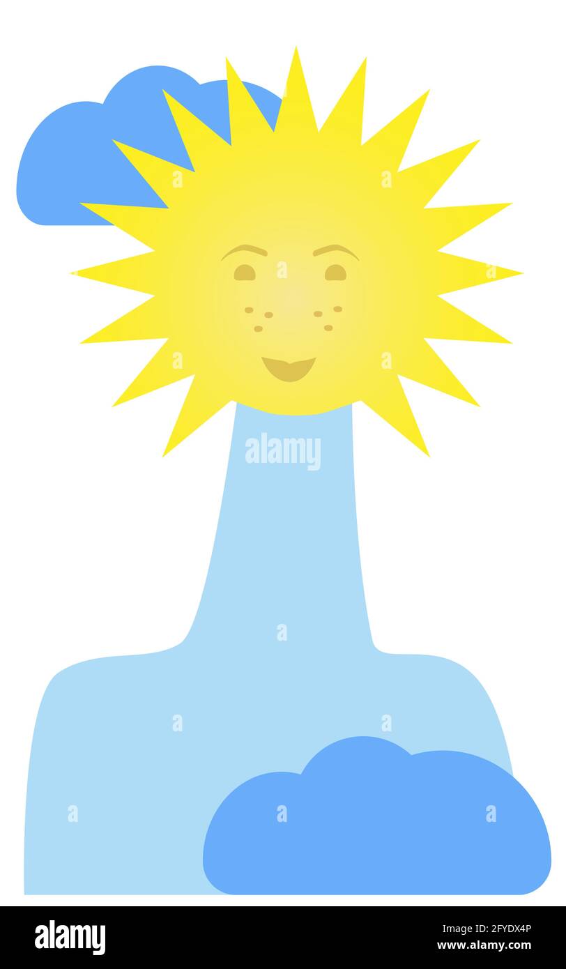 Sole e nuvole. Immagine vettoriale isolata dell'elemento Sunny Human Design su sfondo bianco Illustrazione Vettoriale