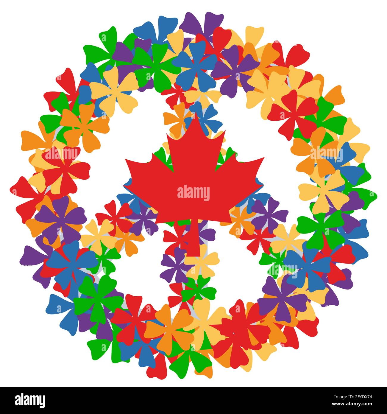 Buon giorno del Canada. Segno di pace fatto di fiori e foglia d'acero illustrazione vettoriale isolato su sfondo bianco Illustrazione Vettoriale