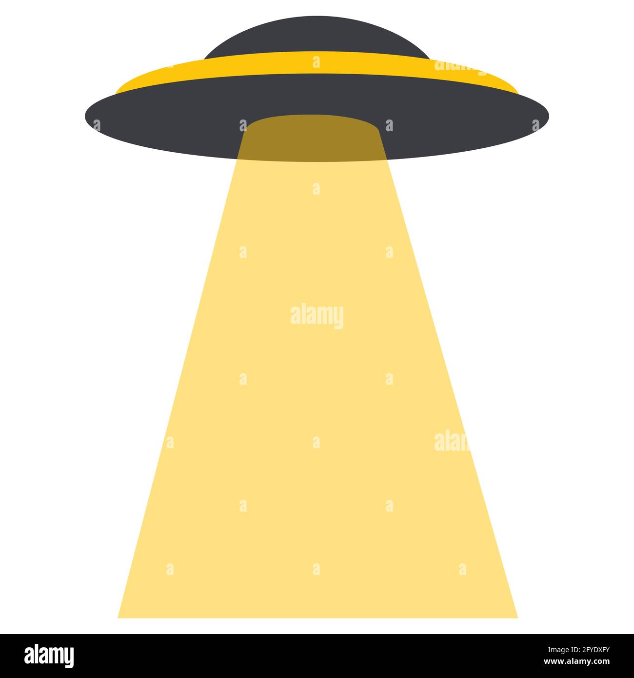 Nave spaziale e luce gialla. Illustrazione vettoriale isolata UFO su sfondo bianco. Elemento di progettazione Illustrazione Vettoriale
