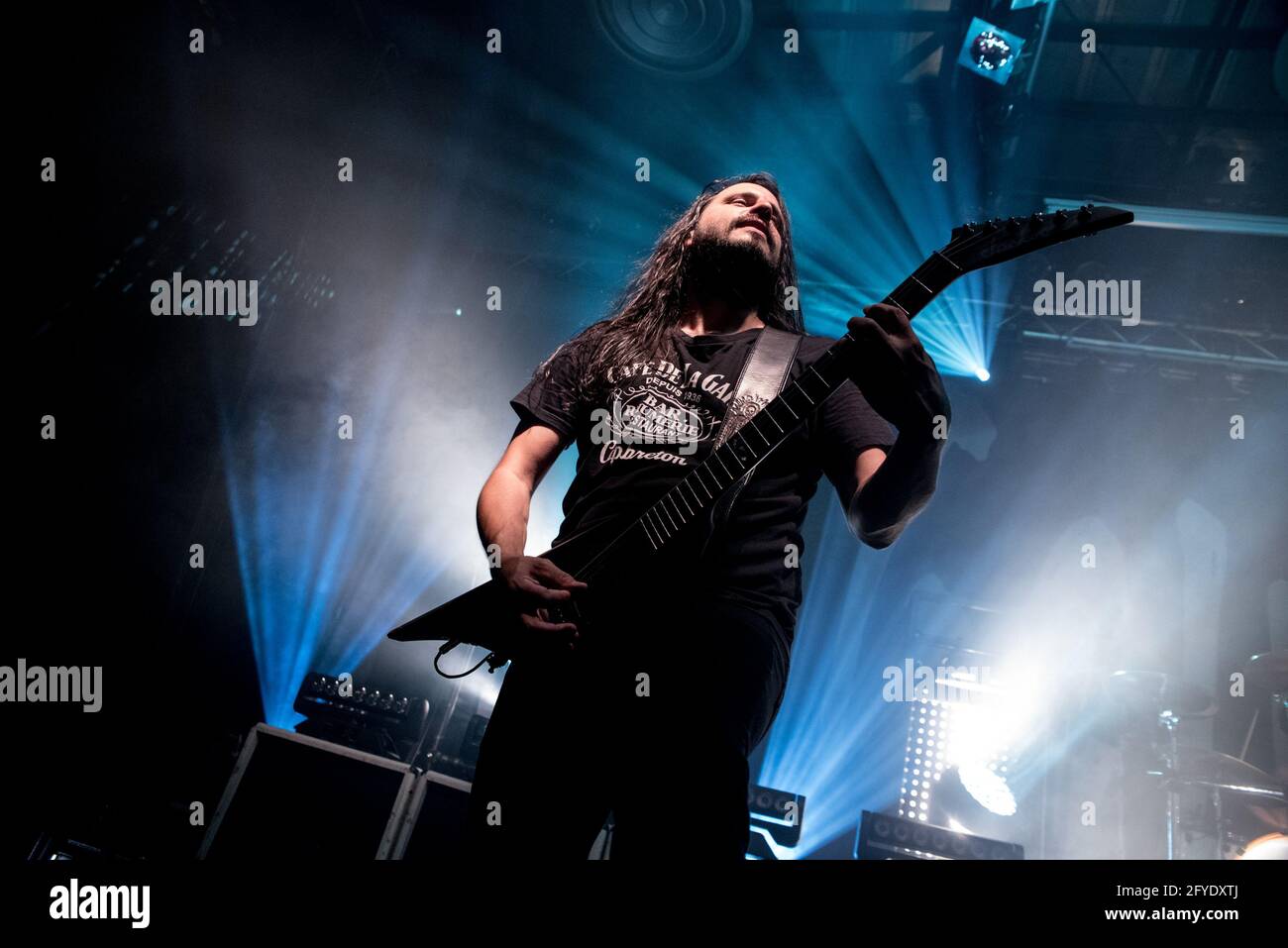 MILANO, ITALIA - 22 GIUGNO: Il chitarrista Christian Andreu di Gojira si esibisce dal vivo sul palco 22 giugno 2017 ad Alcatraz, Milano, Italia Foto Stock