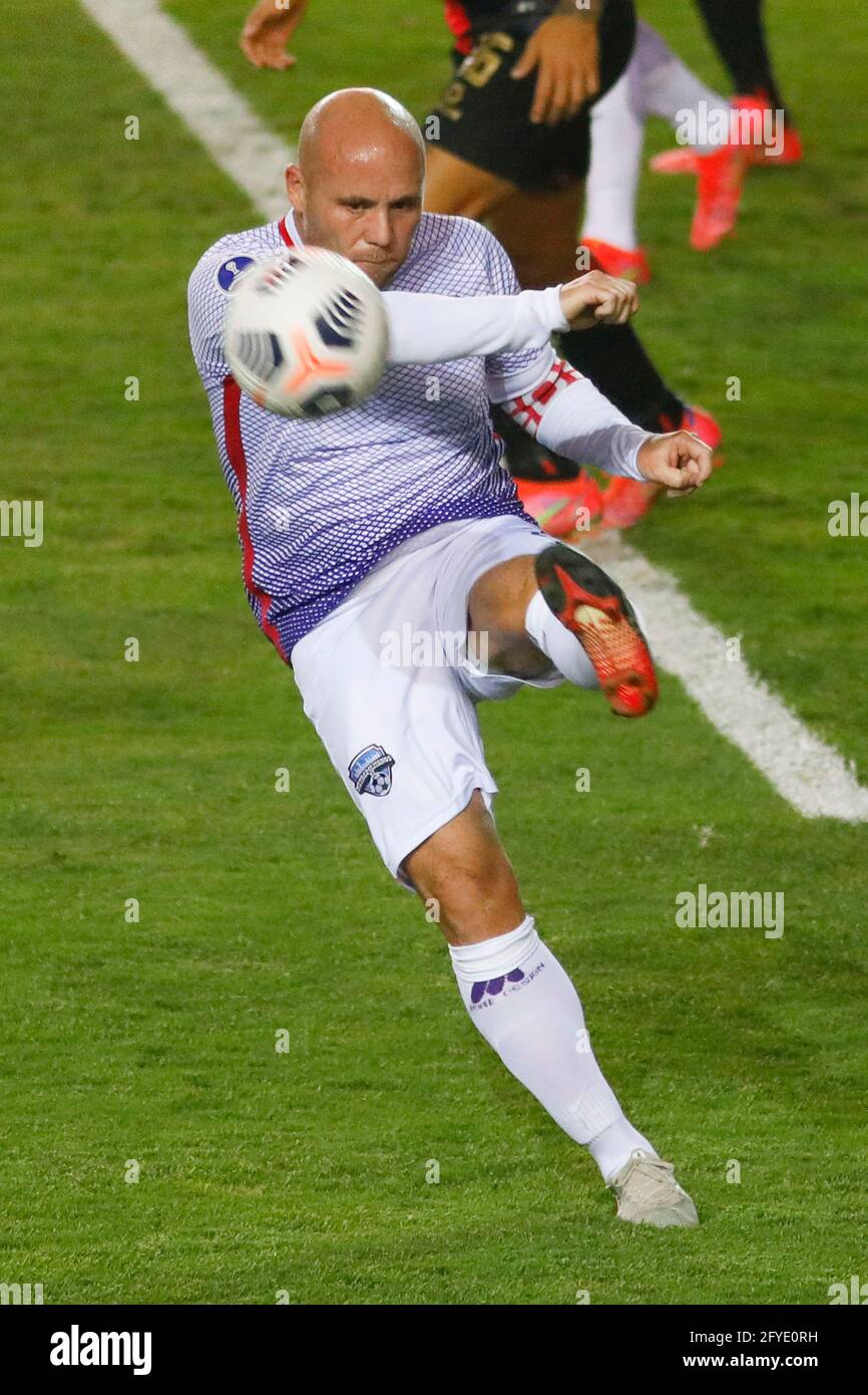 Lima, Perù. 27 maggio 2021. Rodriguez durante una partita tra Melgar (PER) vs Metropolitanos FC (VEN) giocato al Monumental U Stadium, a Lima, Perù. Partita valida per il Gruppo D, sesto round della tappa di gruppo di CONMEBOL Sulamericana 2021. Credit: Ricardo Moreira/FotoArena/Alamy Live News Foto Stock