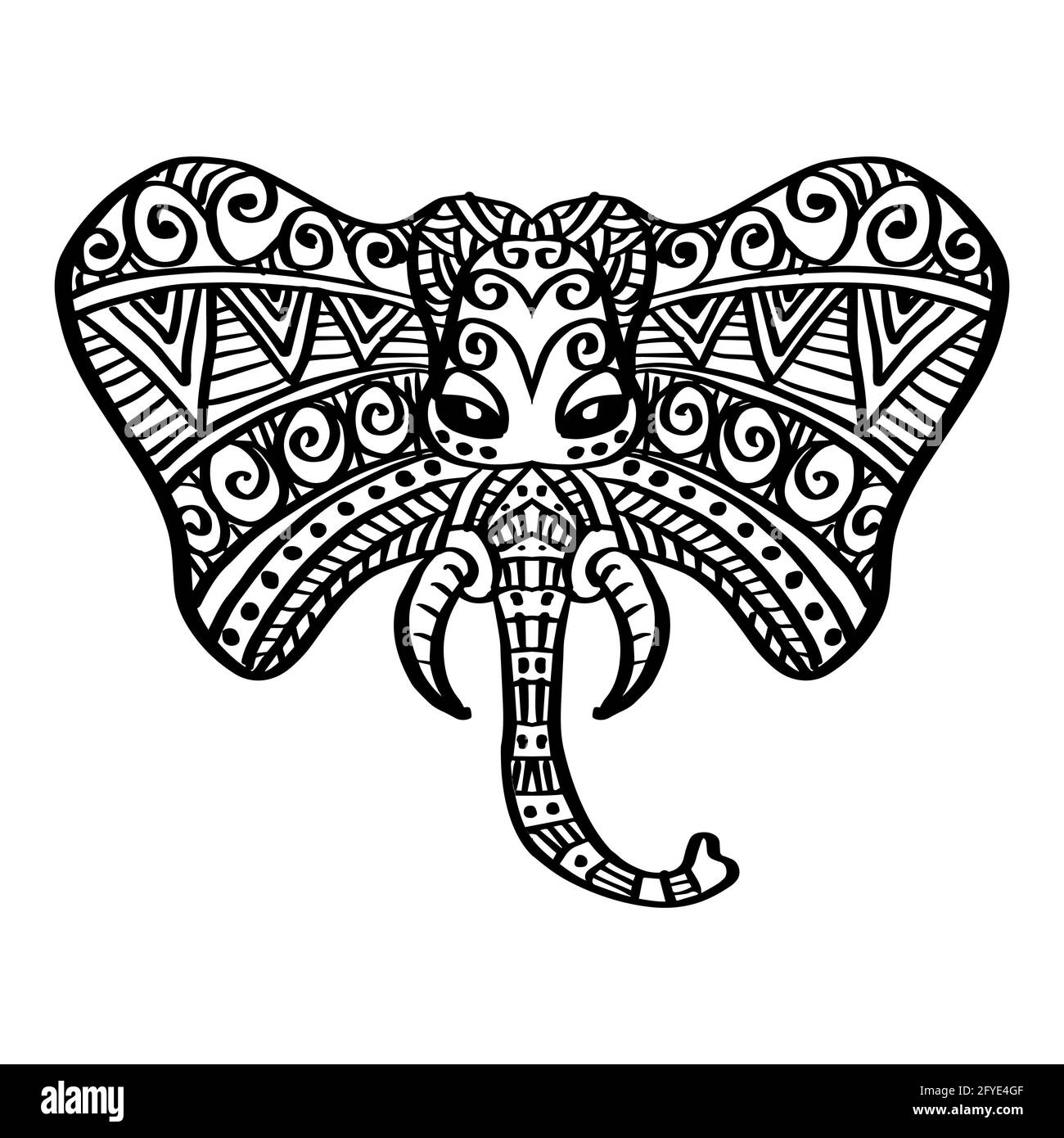 Testa ornamentale di Elefante, mascotte Zentangle etniche. Foto Stock