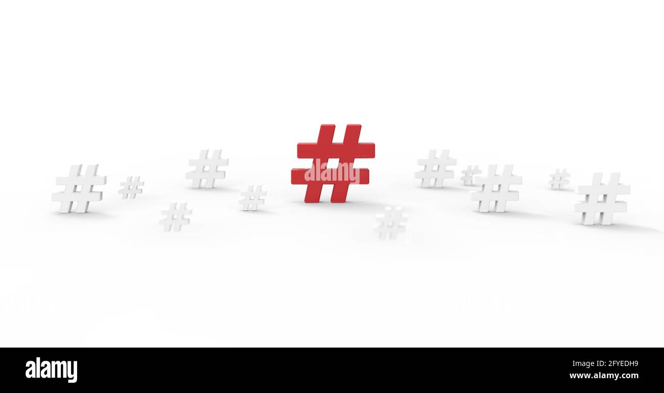 Icona hashtag isolata su sfondo bianco.Illustrazione 3D. Foto Stock