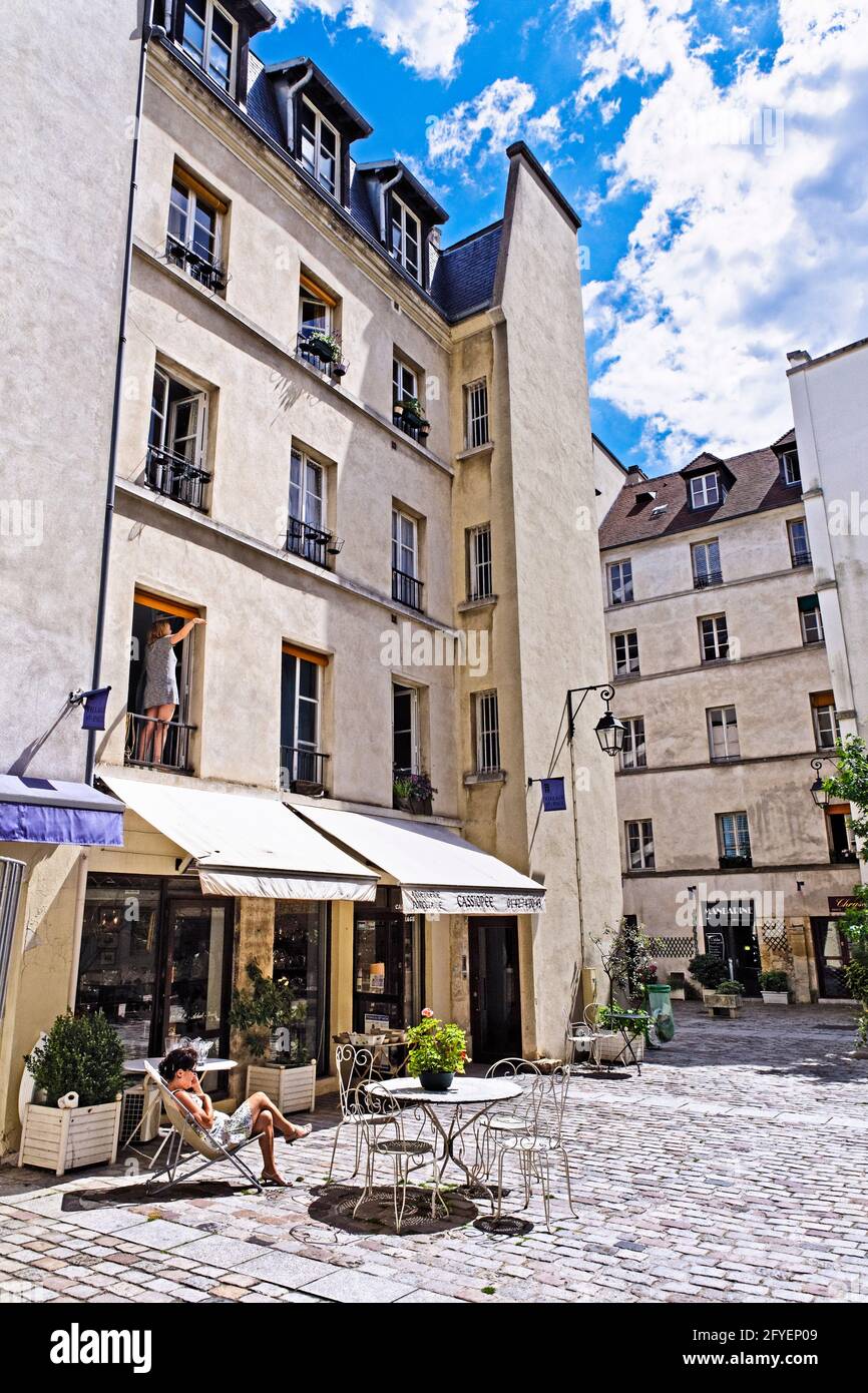 FRANCIA. PARIGI (75) QUARTIERE LE MARAIS, VILLAGGIO SAINT PAUL Foto Stock