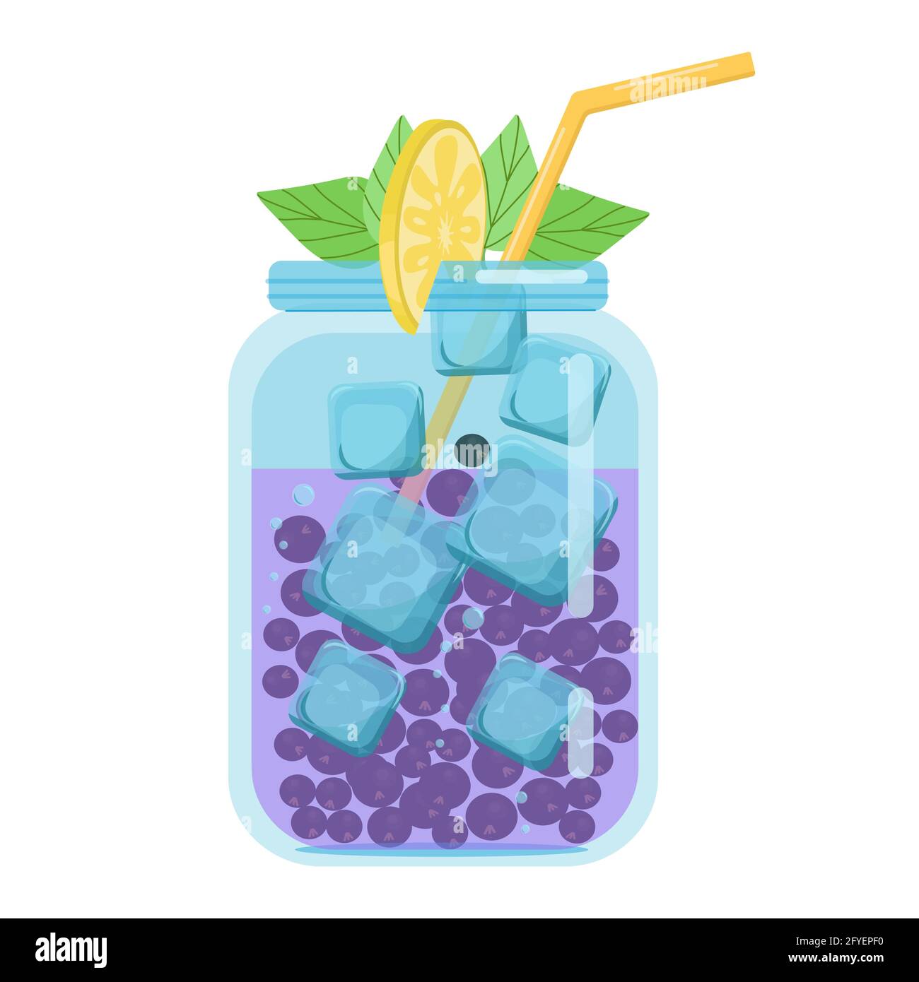 Bevande analcoliche, cocktail di frutta con ribes nero, bevanda analcolica gassata in un vaso di vetro, oggetto vettoriale in stile piatto su sfondo bianco Illustrazione Vettoriale