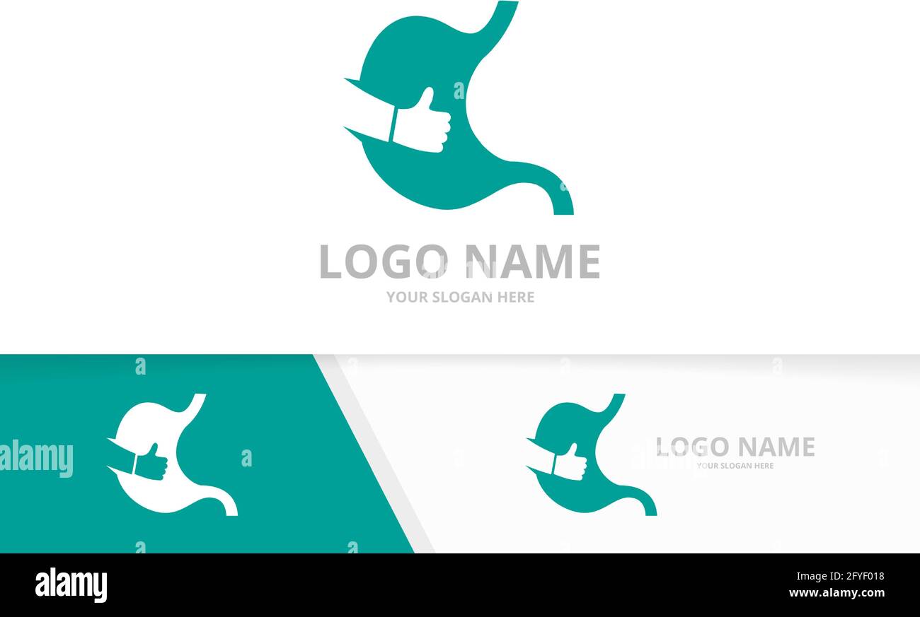 Combinazione di stomaco vettoriale e logo simili. Modello di logotipo del tratto gastrointestinale. Illustrazione Vettoriale