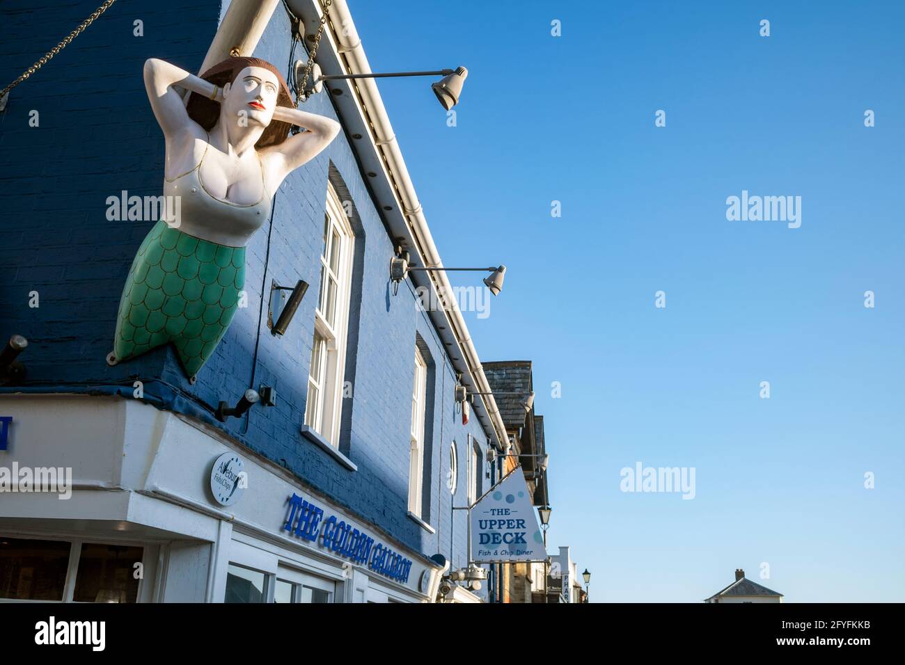 Upper Deck Fish & chip Shop Aldeburgh Suffolk Inghilterra Foto Stock