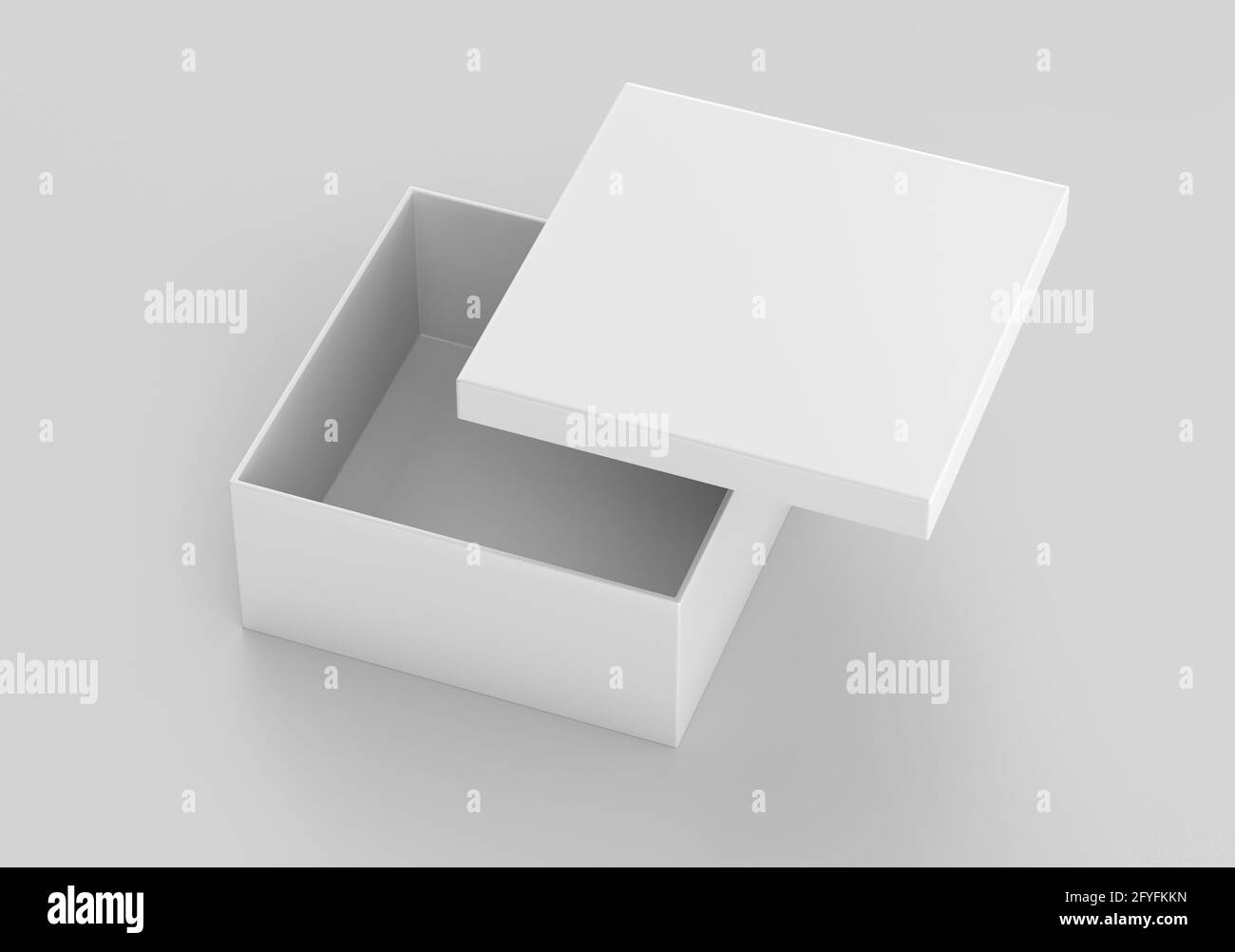 White Square Box Mockup, contenitore vuoto per shoe box, 3d reso isolato su sfondo chiaro, pronto per il tuo design Foto Stock