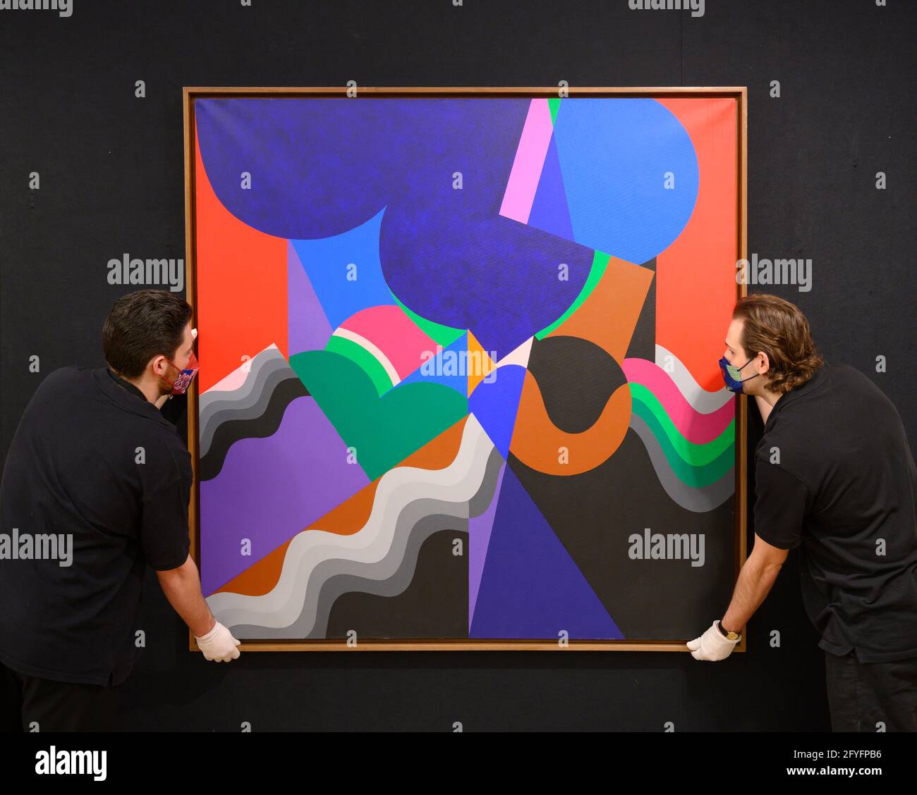 Bonhams, Londra, Regno Unito. 28 maggio 2021. Bonhams Arte moderna e Contemporanea del Medio Oriente tra cui Baghdadiyat, anteprima di vendita. La vendita avviene il 2 giugno 2021. Immagine: Mohamed Melehi (Marocco, 1936-2020). Senza titolo, stima: £50,000- 80,000. Credit: Malcolm Park/Alamy Live News. Foto Stock