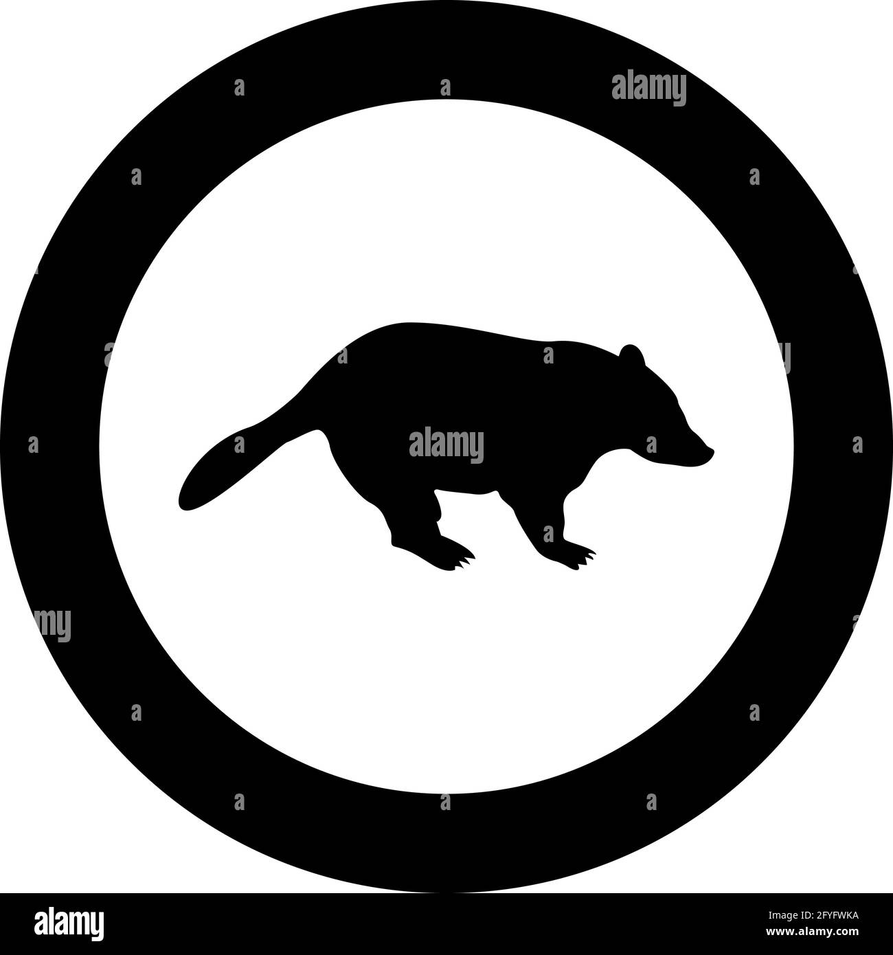 Badger animale selvaggio Meles Taxus predatore famiglia di mammiferi kunihih Carnivore silhouette in cerchio rotondo nero colore vettore illustrazione profilo pieno Illustrazione Vettoriale