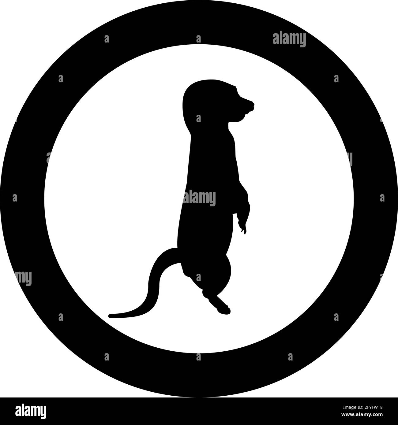 Meerkat in posa Suricata Suricatta silhouette in cerchio nero immagine vettoriale a colori stile contorno solido immagine semplice Illustrazione Vettoriale