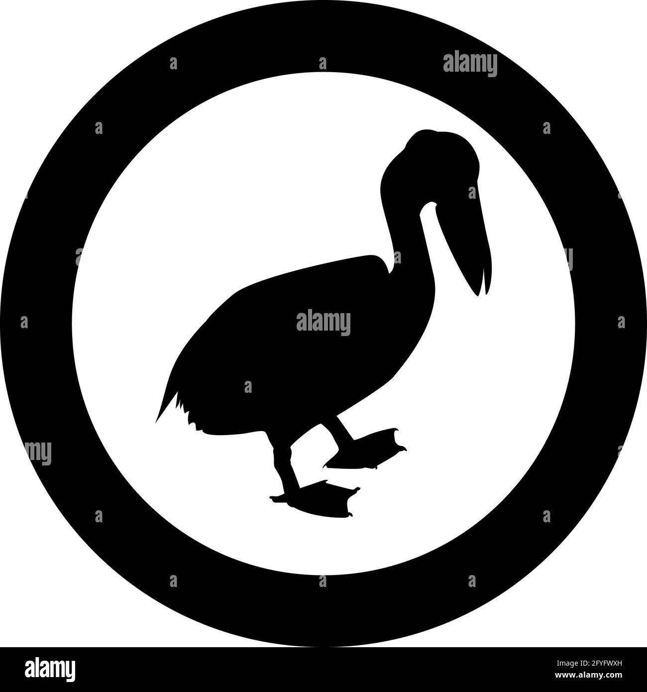 Pelican uccello Seabird Waterbird silhouette in cerchio rotondo colore nero immagine vettoriale stile contorno solido immagine semplice Illustrazione Vettoriale