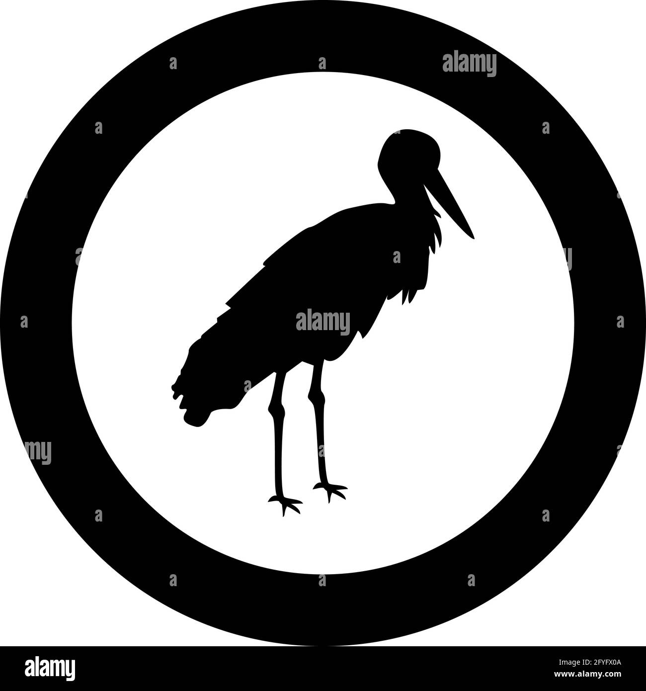 Stork Bird Sting Crane Heron silhouette in cerchio nero immagine vettoriale a colori stile contorno solido immagine semplice Illustrazione Vettoriale