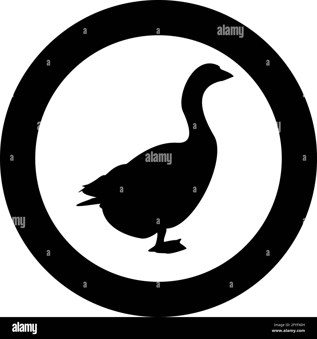 Goose Gosling Geese Anser Gander silhouette in cerchio nero rotondo immagine vettoriale a colori stile contorno solido immagine semplice Illustrazione Vettoriale