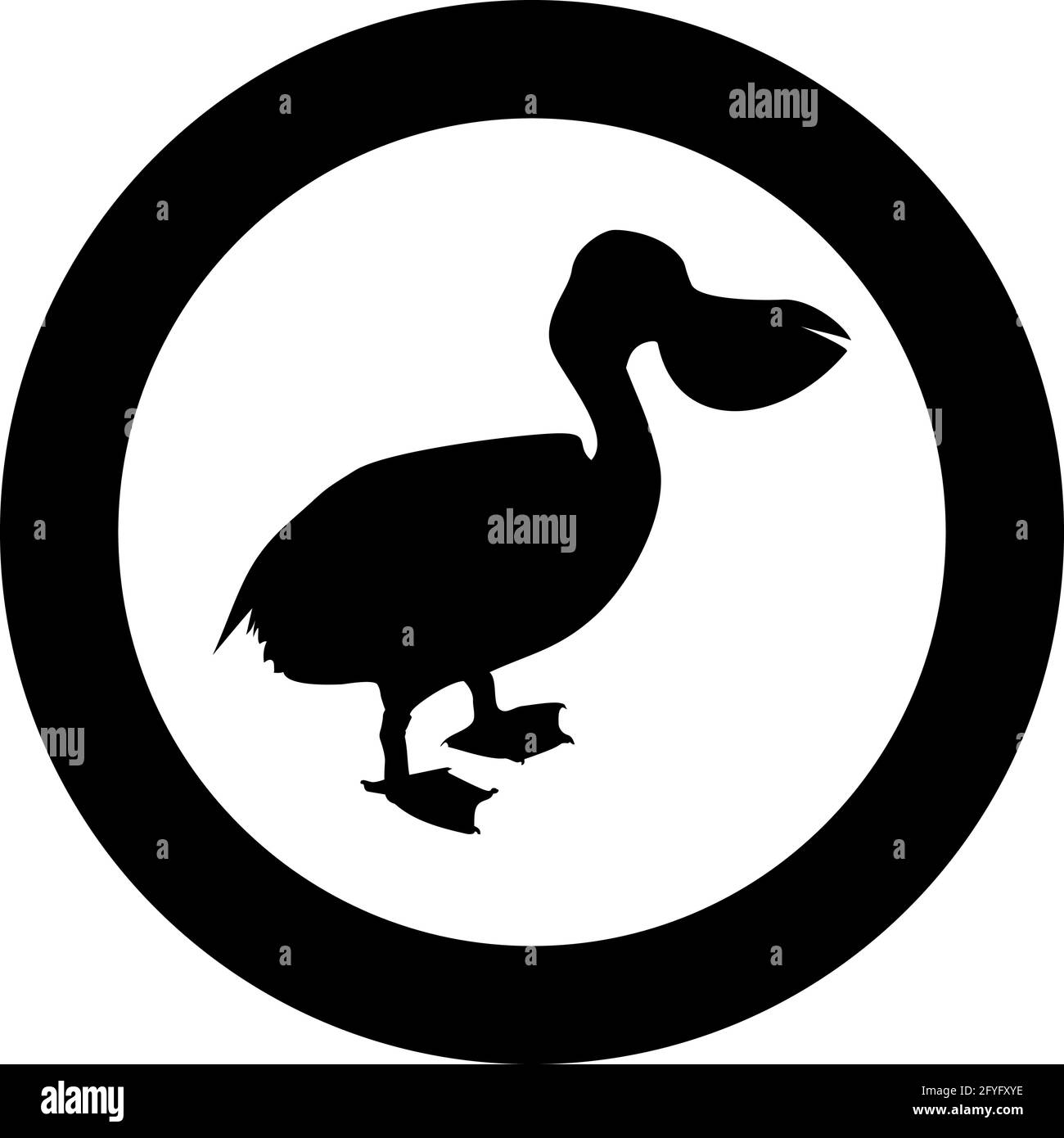 Pelican uccello Seabird Waterbird silhouette in cerchio rotondo colore nero immagine vettoriale stile contorno solido immagine semplice Illustrazione Vettoriale