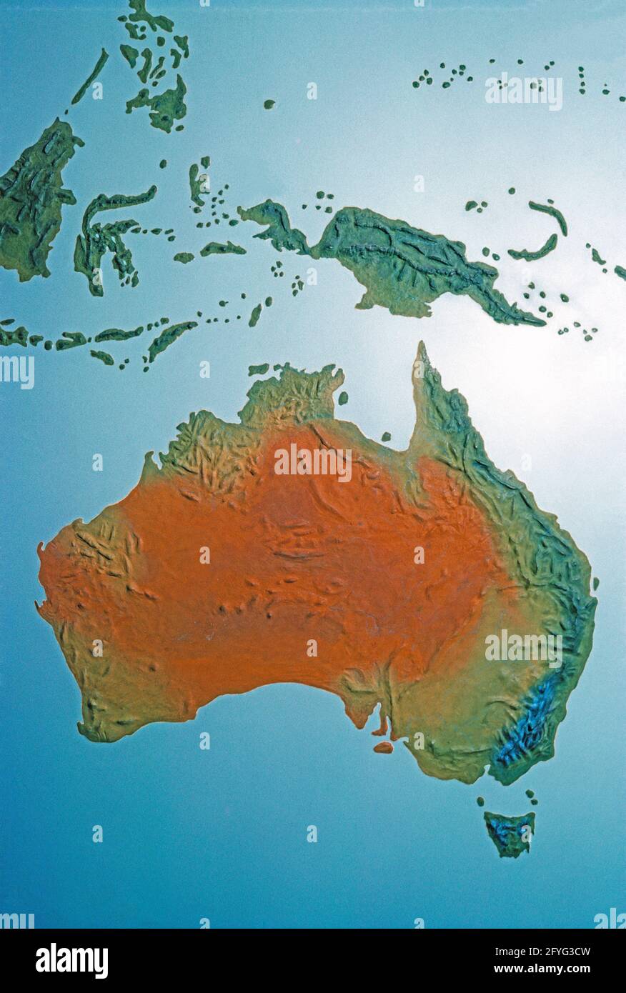 Illustrazione. Illustrazione del continente australiano con l'Indonesia e la Papua Nuova Guinea. Foto Stock