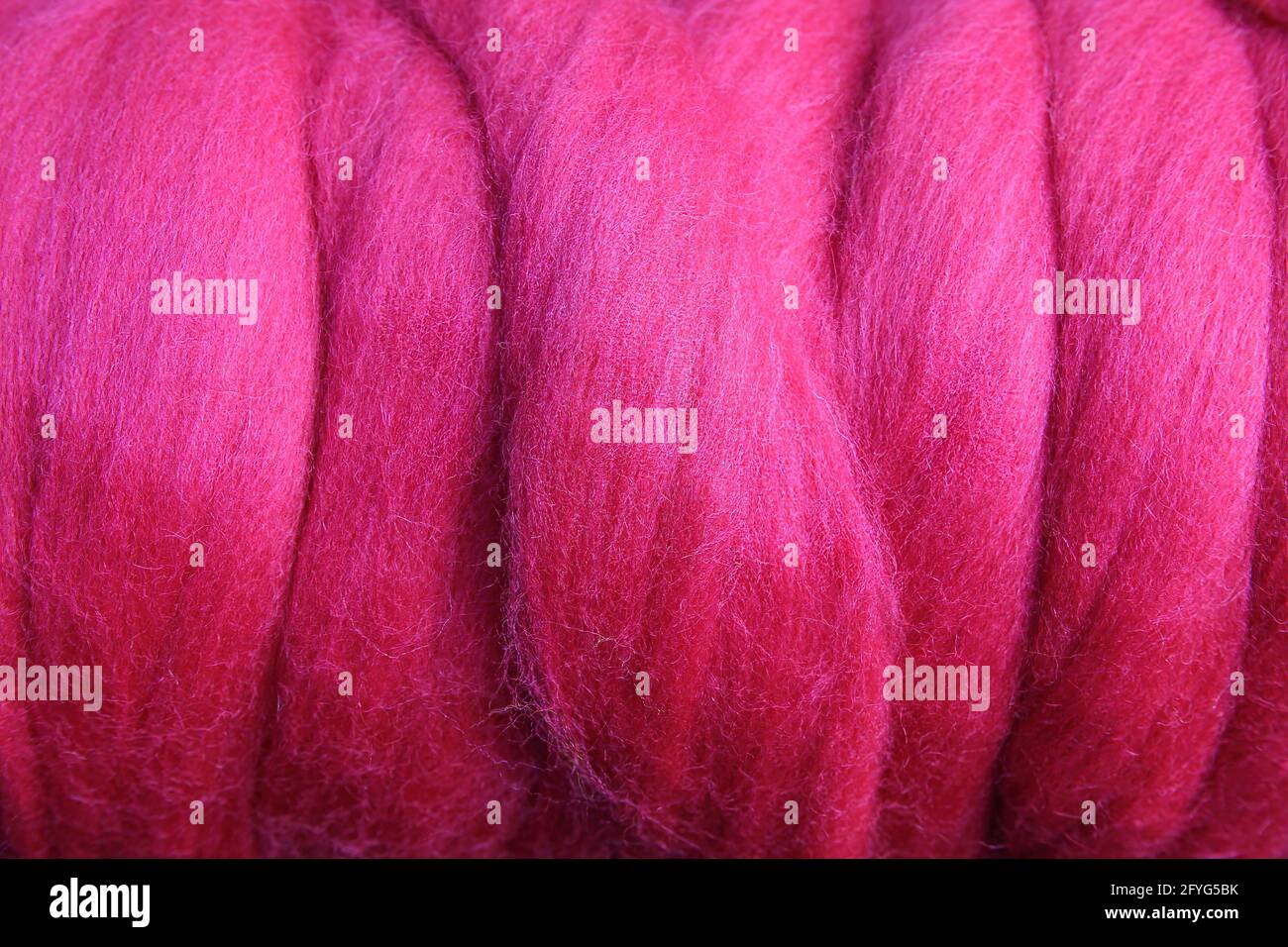 Closeup di pallina di lana merino naturale rosa crudo (focus sul centro) Foto Stock
