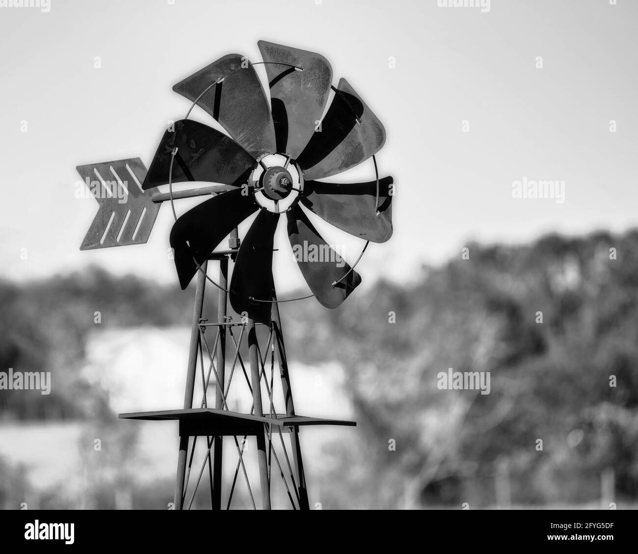 mulino a vento da 10'. L'immagine è della parte superiore che include lame e alette. Foto Stock