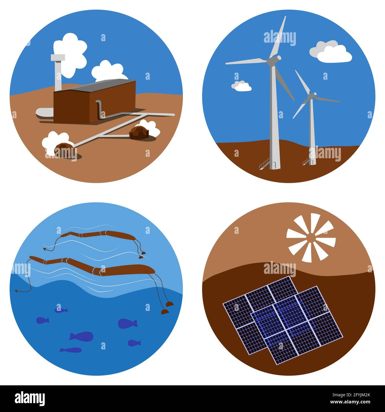 Set di icone di fonti di energia alternative. Sole, vento, acqua, terra eco-friendly elettricità. Solare, idrogeno geotermico potenza vettoriale illustrazione Illustrazione Vettoriale