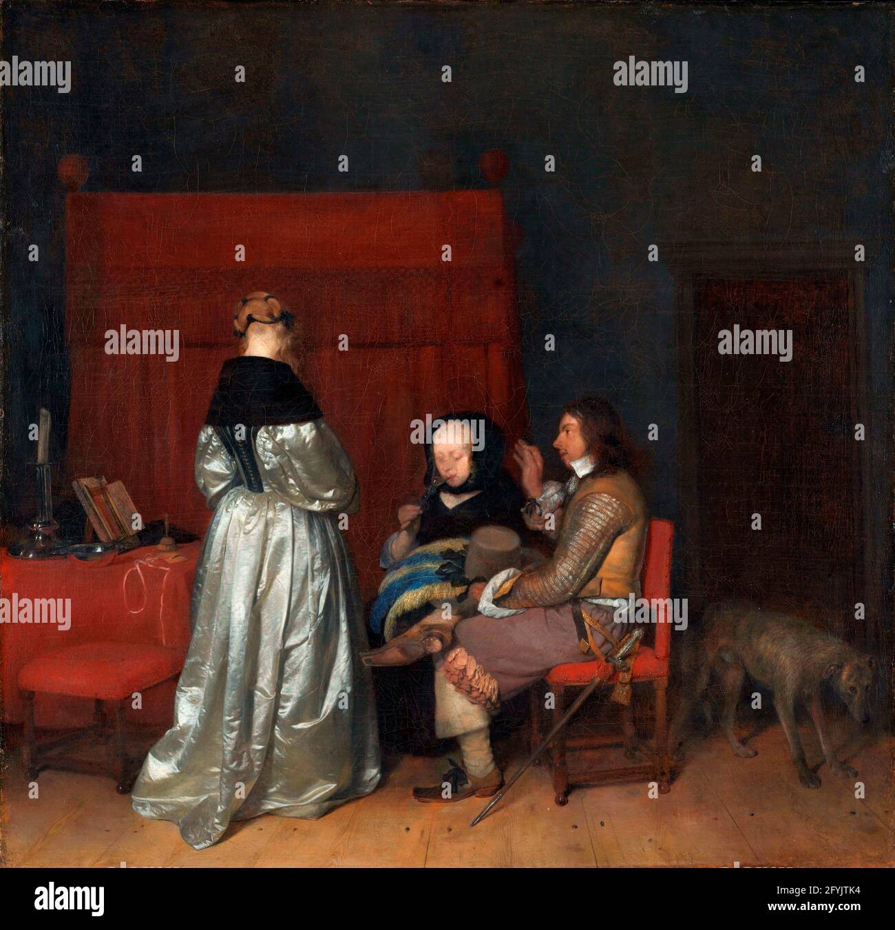 Conversazione gallante, conosciuta come ‘l'Admonizione paterna’ da Gerard ter Borch (1617-1681), olio su tela, 1654 Foto Stock