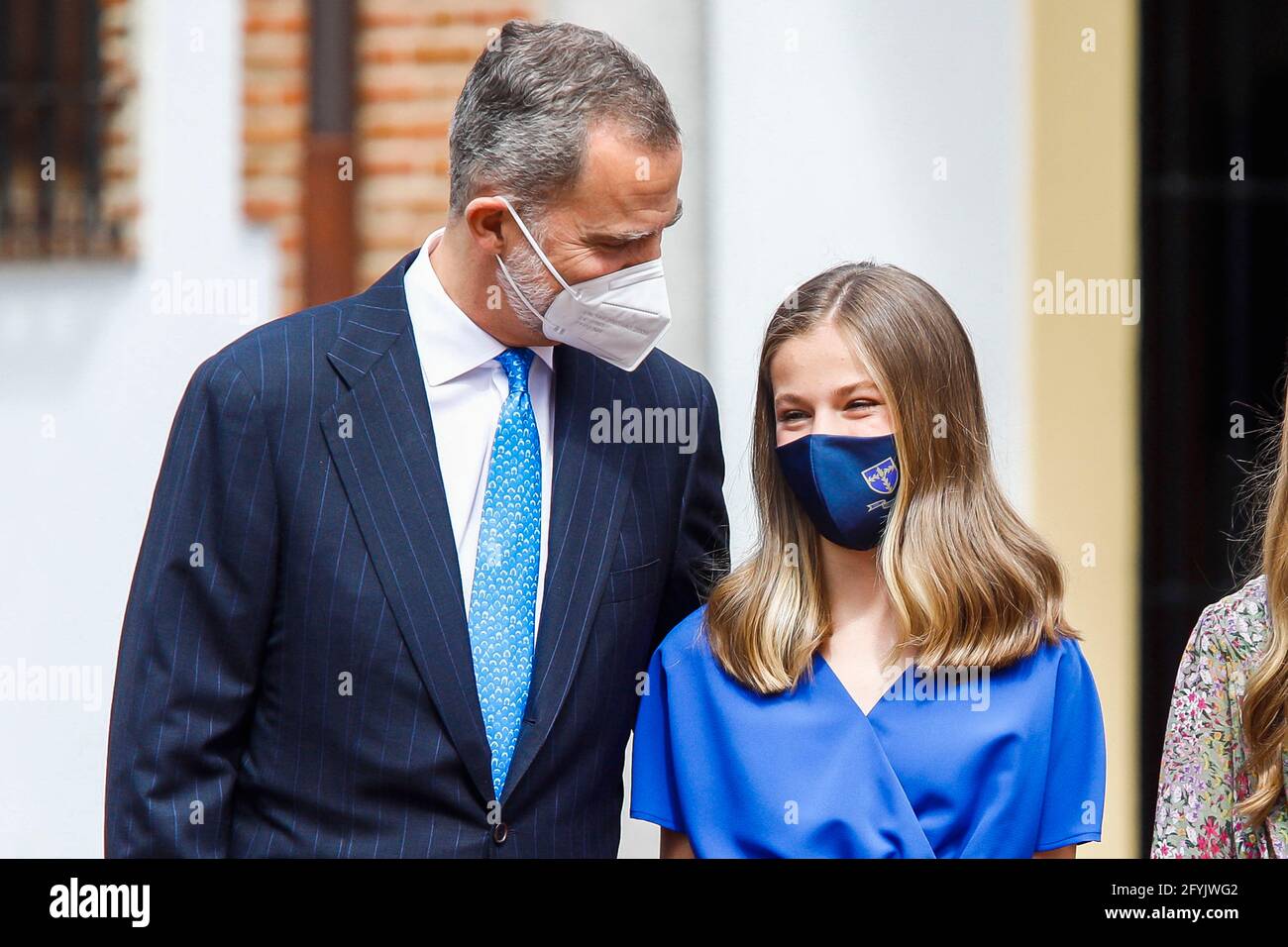 Re Felipe VI di Spagna, Regina Letizia di Spagna, Principessa ereditaria Leonor, Principessa Sofia partecipa per la Conferma della Principessa Leonor alla Chiesa dell'Asuncion de Nuestra Senora il 28 maggio 2021 a Madrid, Spagna. Foto di Archie Andrews/ABACAPRESS.COM Foto Stock