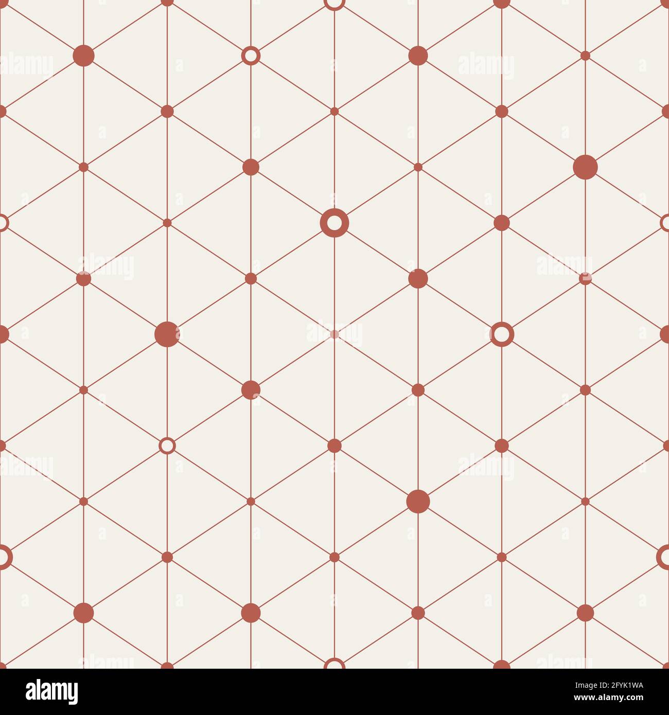 Terra cotta e ecru line pattern elementi di design gretti per sfondi con linee, triangoli e cerchi forme geometriche. Foto Stock