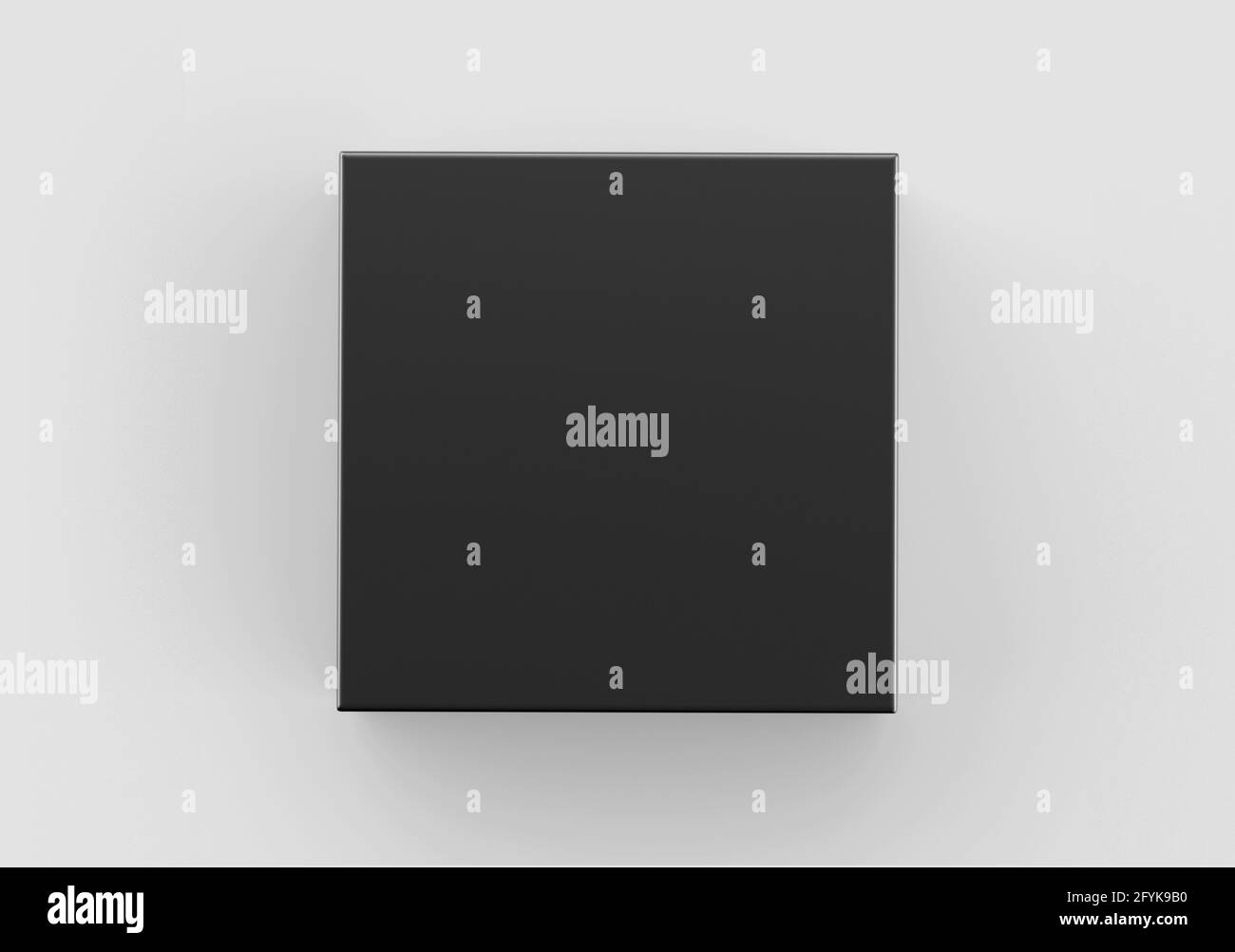 Black Square Box Mockup, contenitore di cartone Dark Shoe Box, rendering 3d isolato su sfondo chiaro Foto Stock