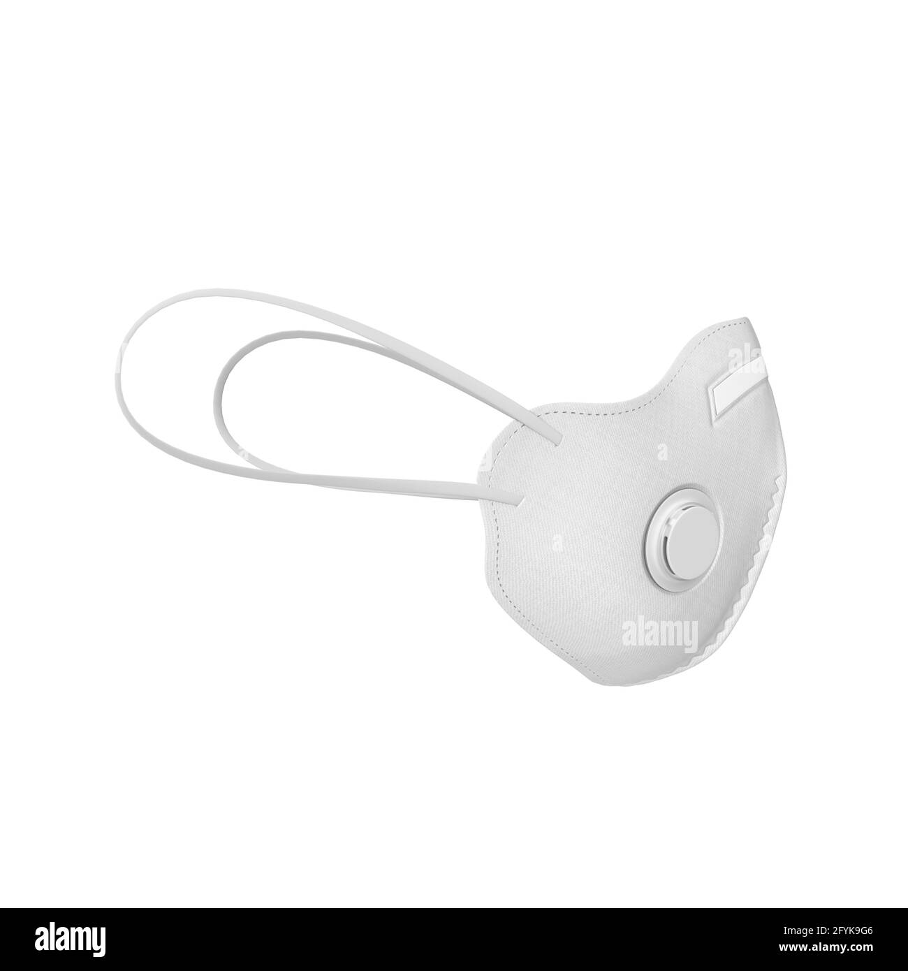 N95 Face Mask mockup vista frontale, maschera in cotone bianco polvere 3d rednering su sfondo chiaro Foto Stock