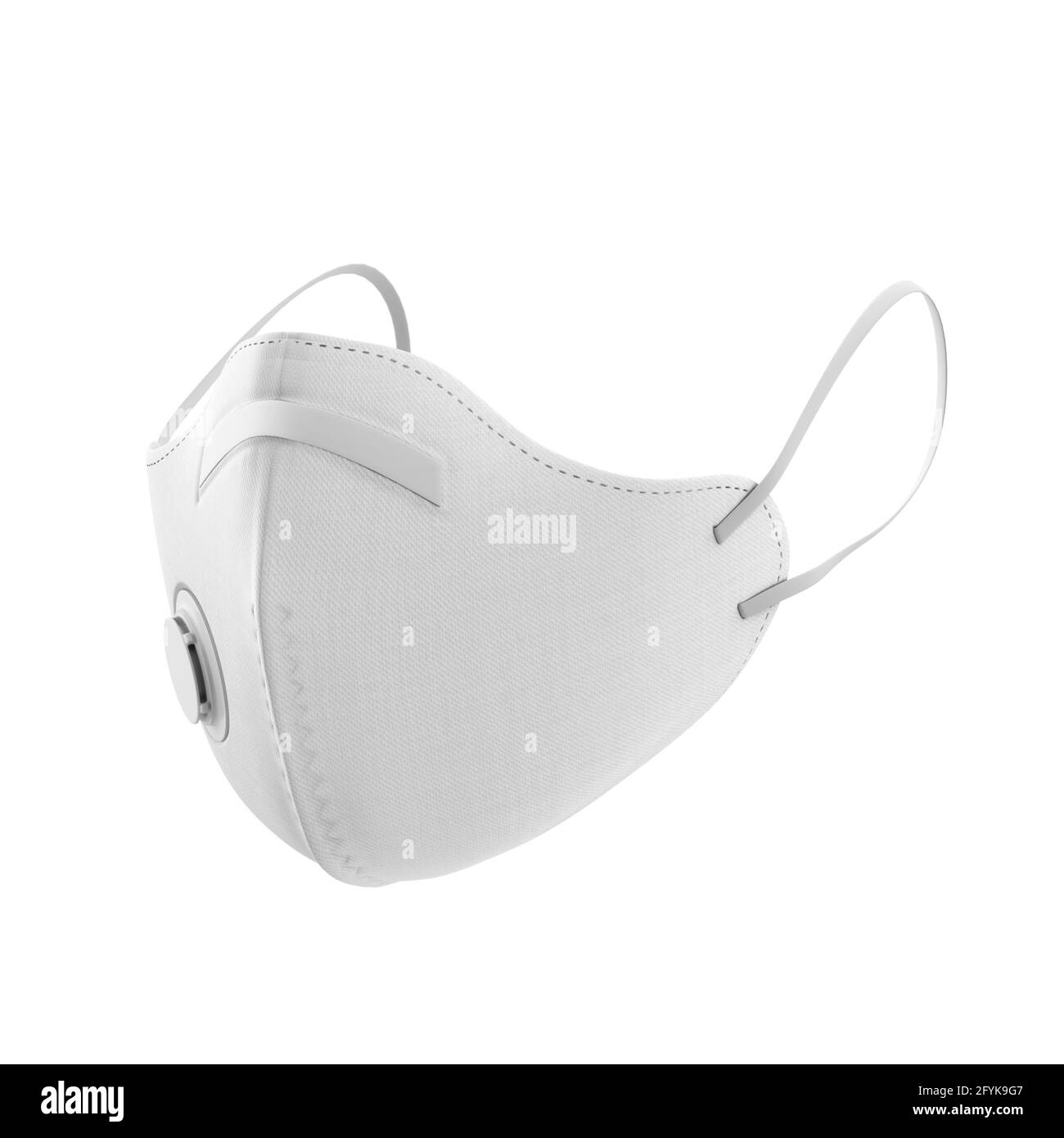 N95 Face Mask mockup vista frontale, maschera in cotone bianco polvere 3d rednering su sfondo chiaro Foto Stock