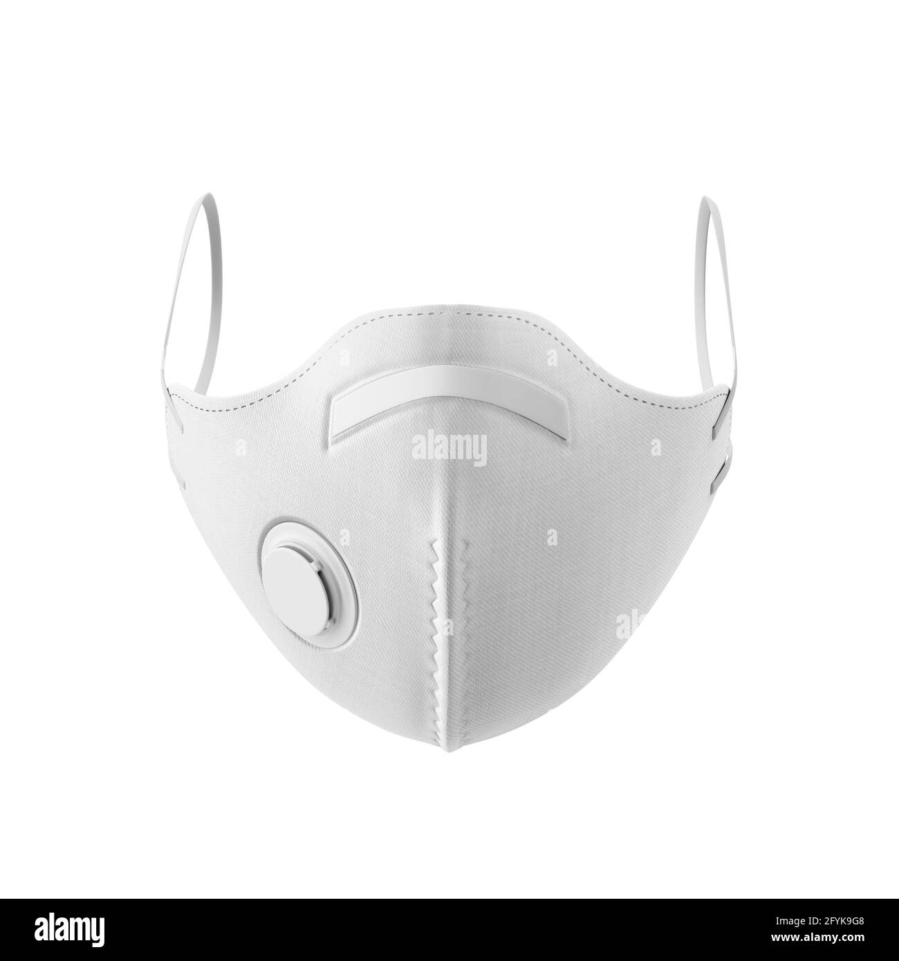 N95 Face Mask mockup vista frontale, maschera in cotone bianco polvere 3d rednering su sfondo chiaro Foto Stock