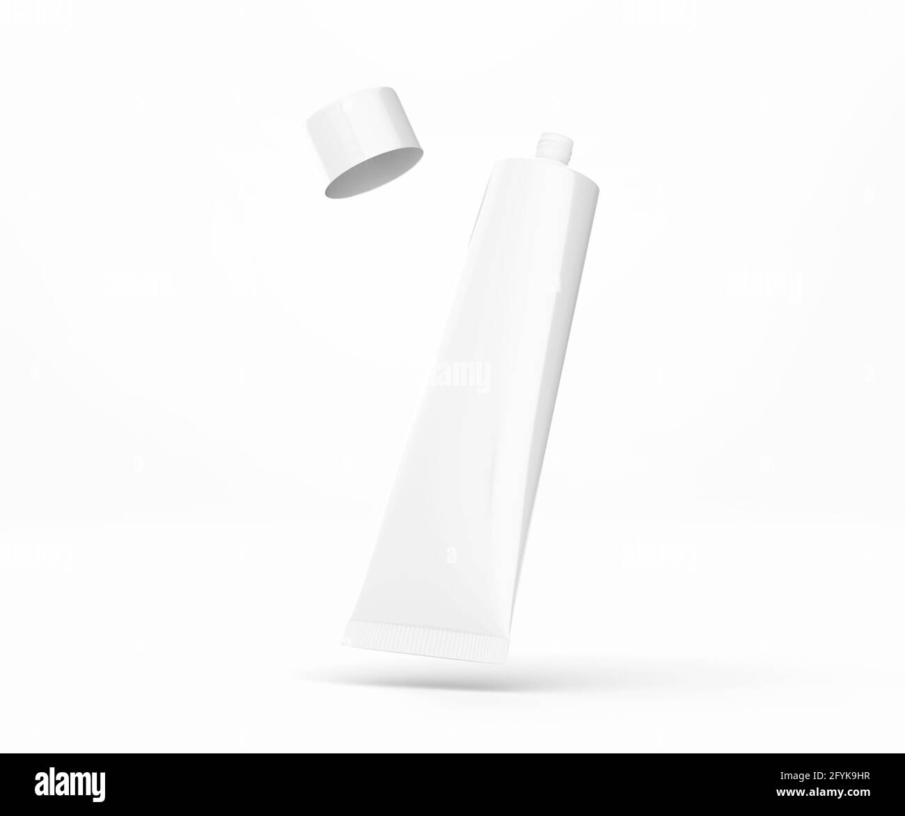 Dentifricio bianco tubo con scatola, contenitore vuoto 3D rendering isolato su sfondo chiaro Foto Stock