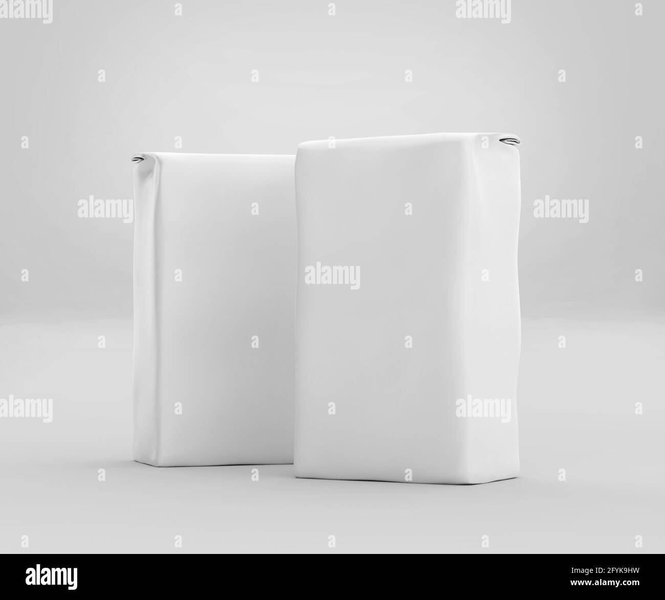 Sacchetto di carta da caffè bianco Mockup, contenitore Beans vuoto rendering 3D isolato su sfondo grigio chiaro Foto Stock