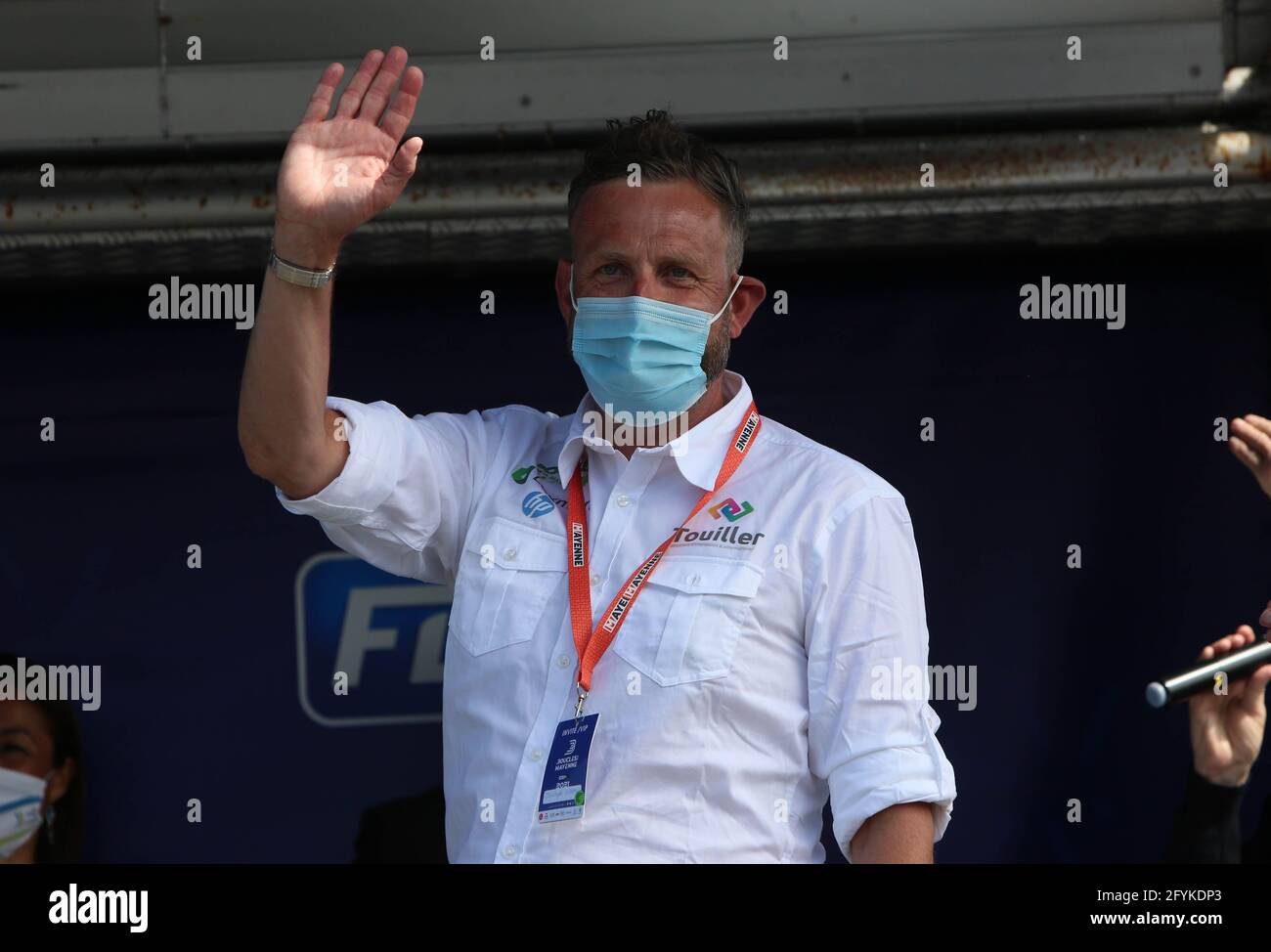 Christophe Moreau ex Maillot Jaune Tour de France durante la Les Boucles de la Mayenne 2021, gara ciclistica fase 1, le Genest-Saint-Isle - Ambrières-les-Vallées (175 km) il 27 maggio 2021 ad Ambrières-les-Vallées, Francia - Foto Laurent Lairys / DPPI Foto Stock