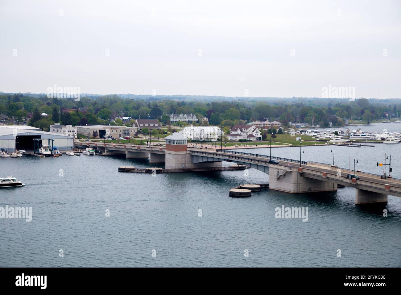 Vista dalla piattaforma di osservazione Jim Kress Maritime Lighthouse Tower Baumgartner al Door County Maritime Museum, Sturgeon Bay, Wisconsin Foto Stock